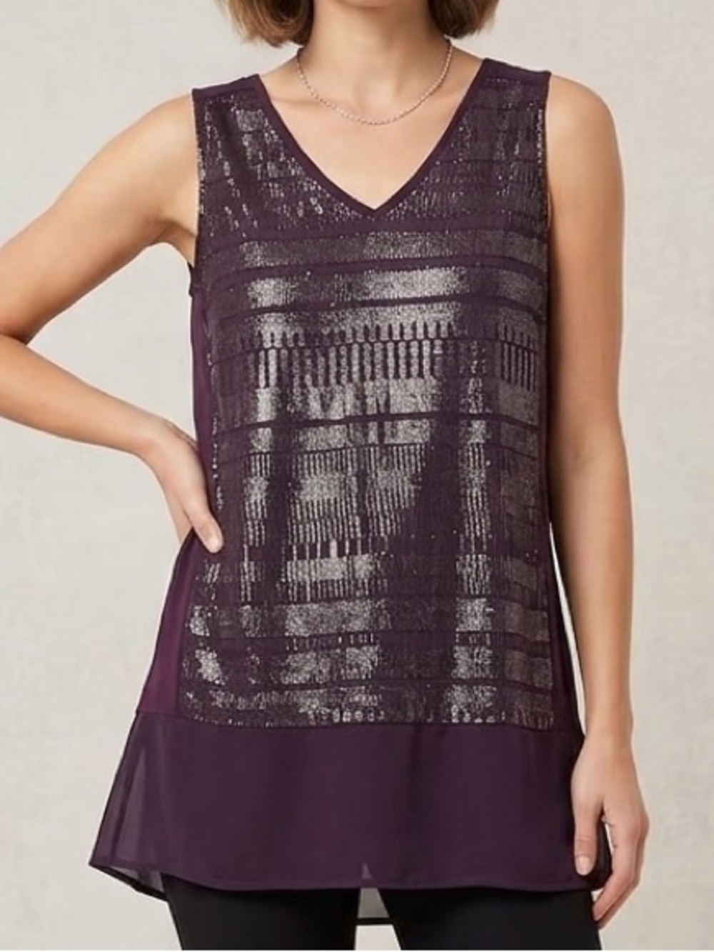 Apt. 9 Women's Burgundy Metallic Textured Sleeveless V-Neck Top Size Small